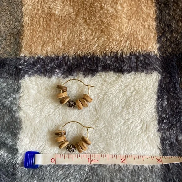 Coconut and Floral Silver Toned Bead Hoop Earrings - Picture 2 of 5